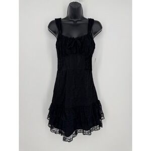Mixed Threads Black Lace Corset Tiered Ruffle Mini Dress Size M Goth Coquette
